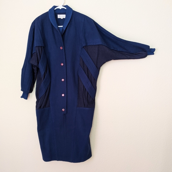 Vintage Japanese Sweater Dress Heavyweight Geometric Cut-Out Navy NWOT - Picture 2 of 11